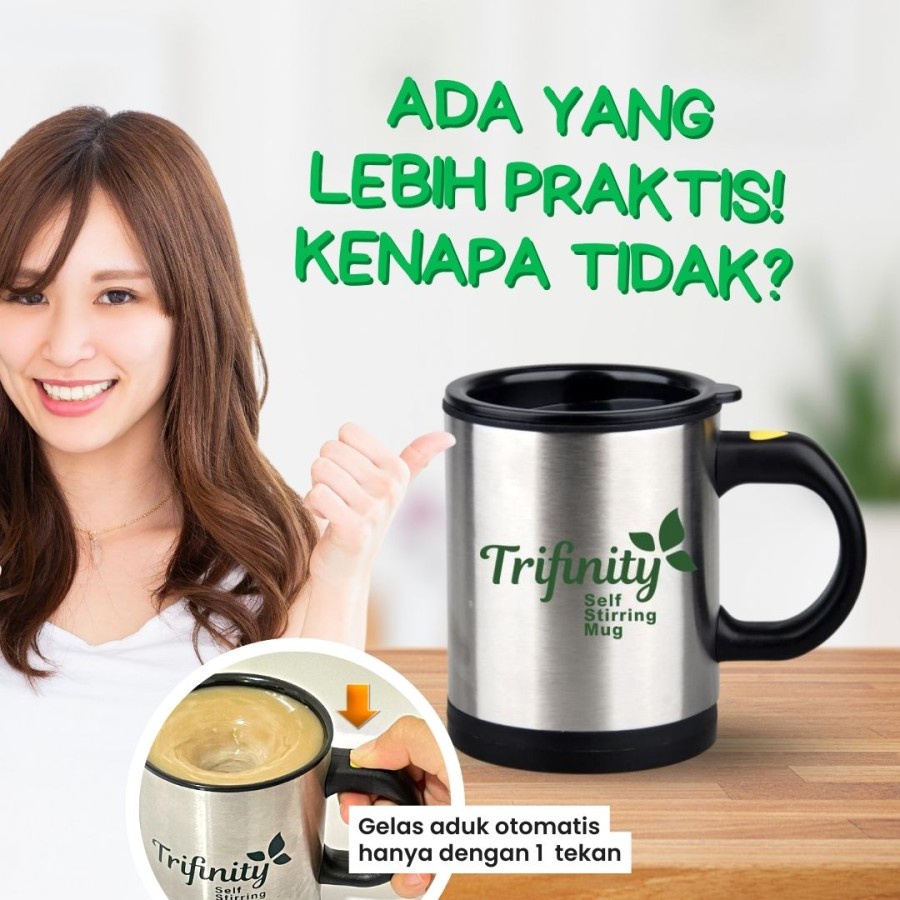 Trifinity Gelas Pengaduk Otomatis Kopi Self Stirring Mug Coffee Automatic Cup Gelas Aduk Sendiri