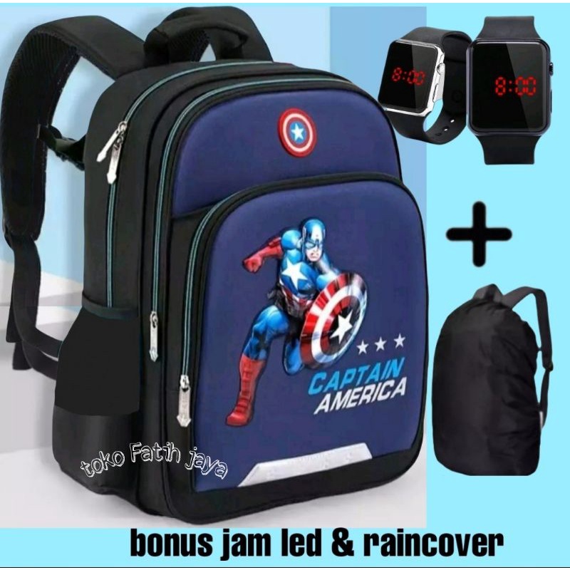 tas anak laki - tas sekolah anak laki - ransel anak cowok - tas anak cowok - tas ransel sekolah anak laki (BONUS RAINCOVER &amp; JAM LED)