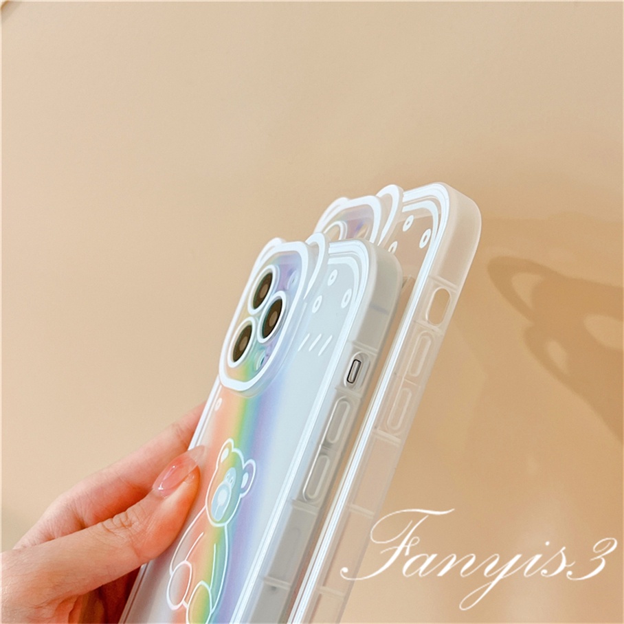 Compatible For iPhone 14 13 12 11 Pro Max X XR Xs Max 8 7 6 6s Plus SE 2020 Soft Case Pelindung Desain Telinga Kucing Warna Pelangi Untuk