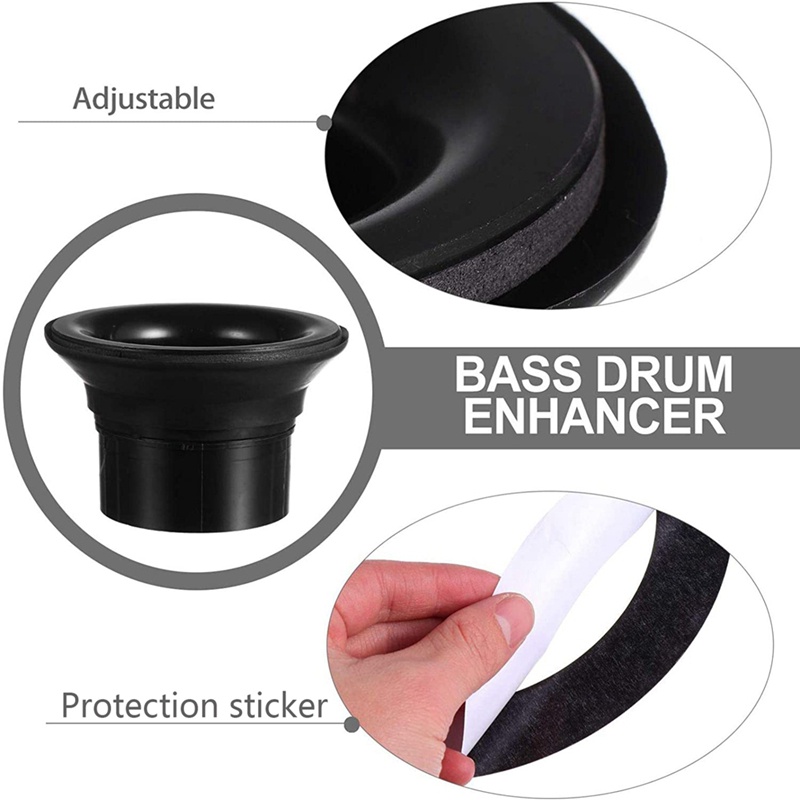 Bass Drum Enhancer ABS Rubber Bass Drum Kick Enhancer with Black Port Hole Protector,Mic Hole Drum Head,White