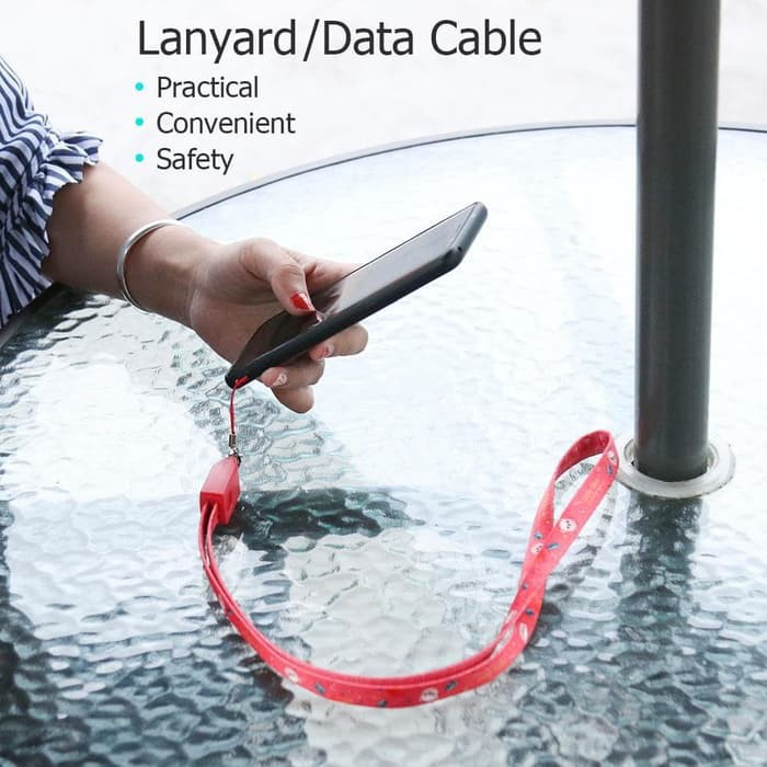 Lanyard Data Cable Strap Kabel Gantungan Meteran Android Iphone USB