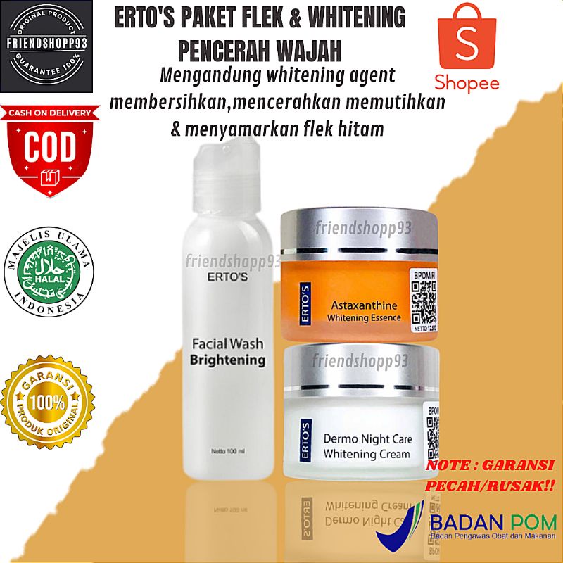 Ertos Skincare Paket Pemutih Pencerah Wajah Dan Penghilang Flek Hitam Membandel 3in1