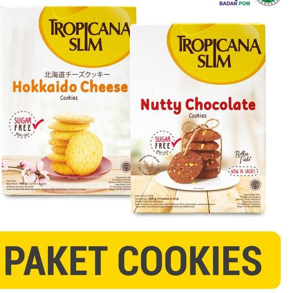 

[KODE 6] Tropicana Slim Sugar Free Cookies Choco 200G + Tropicana Slim Hokkaido Cheese Cookies 100gr
