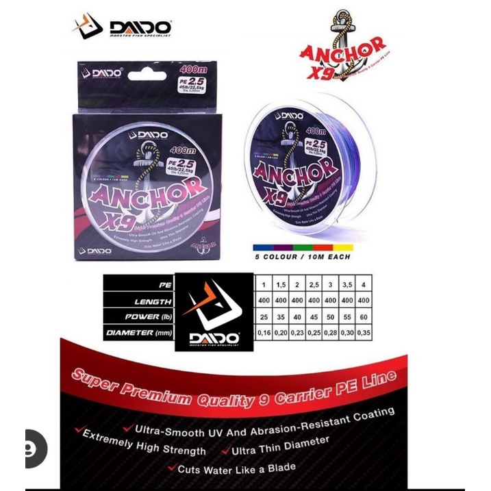 senar pe X9 daido anchor X9 400 meter