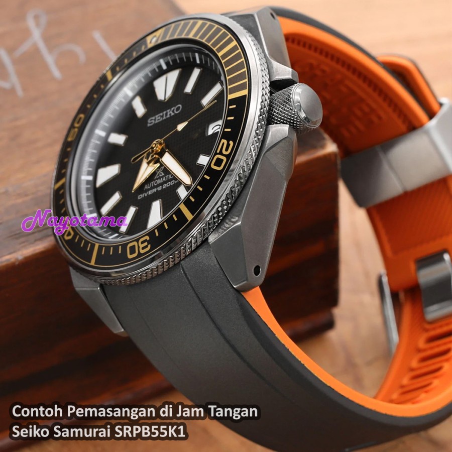 CRAFTER BLUE CB09 Rubber Strap HITAM-ORANGE SEIKO Samurai SRPB09