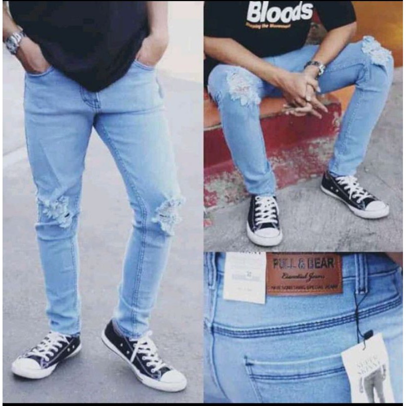 Celana Jeans Sobek Lutut Ripped Hitam Distroy Premium Celana Jeans Pria Sobek Biru Muda Style Celana