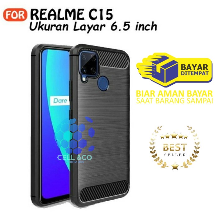 CASE CARBON REALME C15 casing hp silikon softcase case premium carbon cover