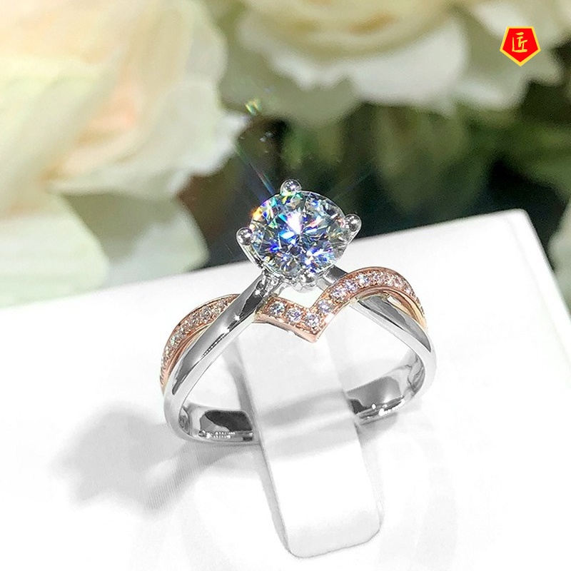 [Ready Stock]Creative V-Shaped Crown Ring Pt950 Rose Gold Moissanite