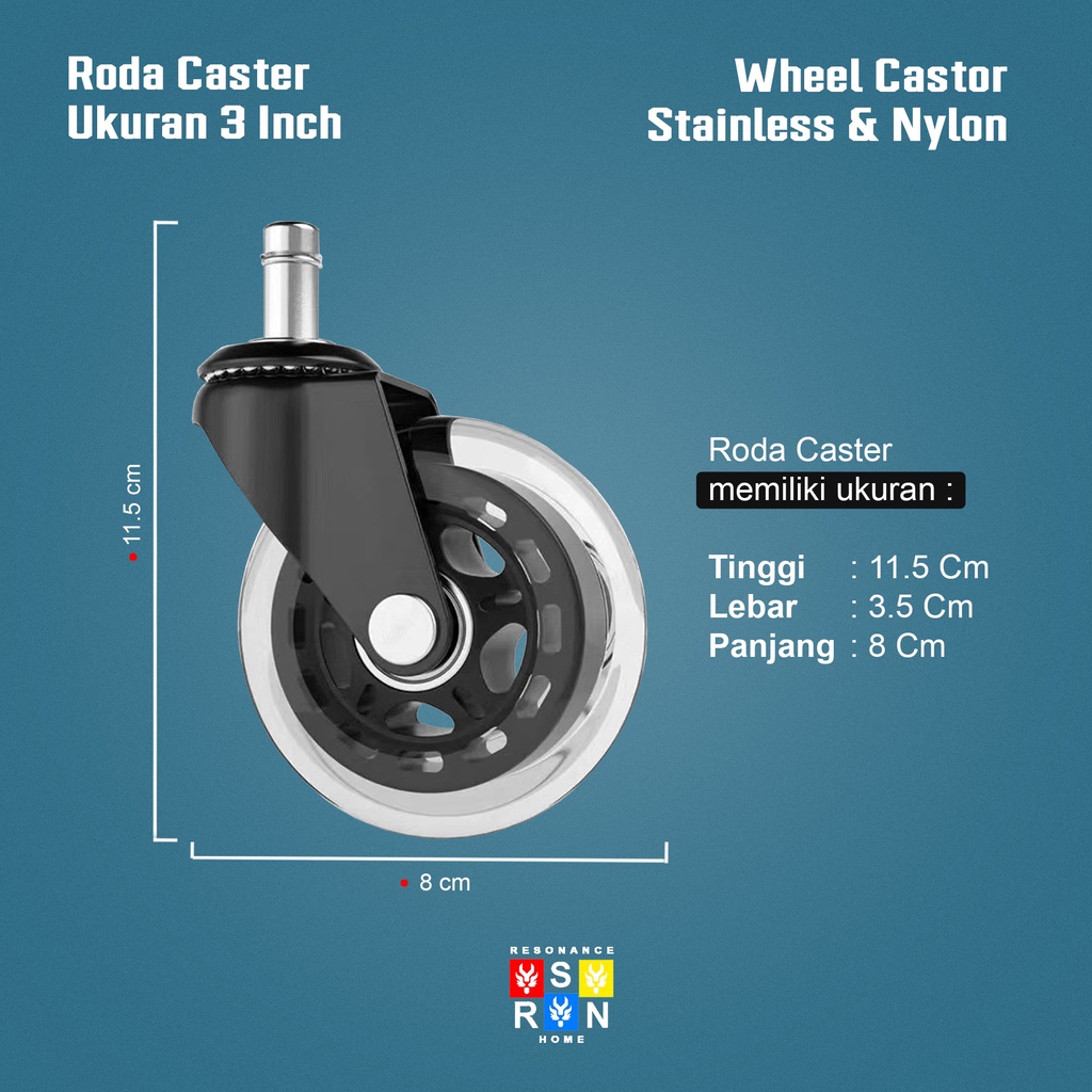 Roda Kursi Kantor 3'' / Wheel Castor 3 Inch / Roda Caster 3 Inci Resonance Home