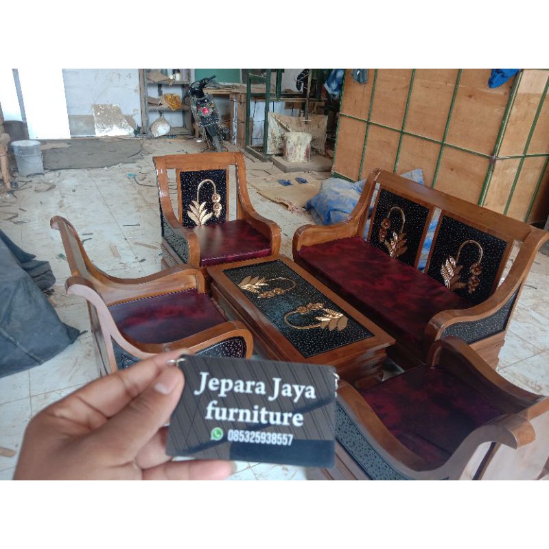 kursi semut kursi kayu jati minimalis+ bantalan kursi+ kaca