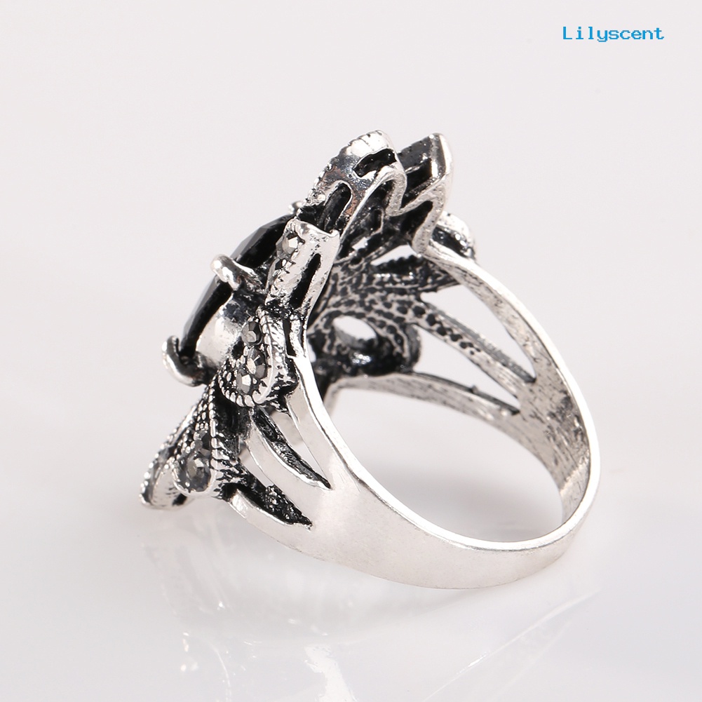 Ls Perhiasan Cincin Alloy Resin Vintage Desain Bunga Hollow Untuk Wanita