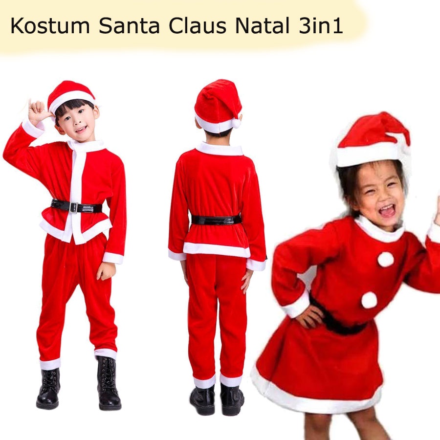 Baju Santa Claus Natal 3in1 Untuk Anak Cowok Dan Wanita/Kostum Natal