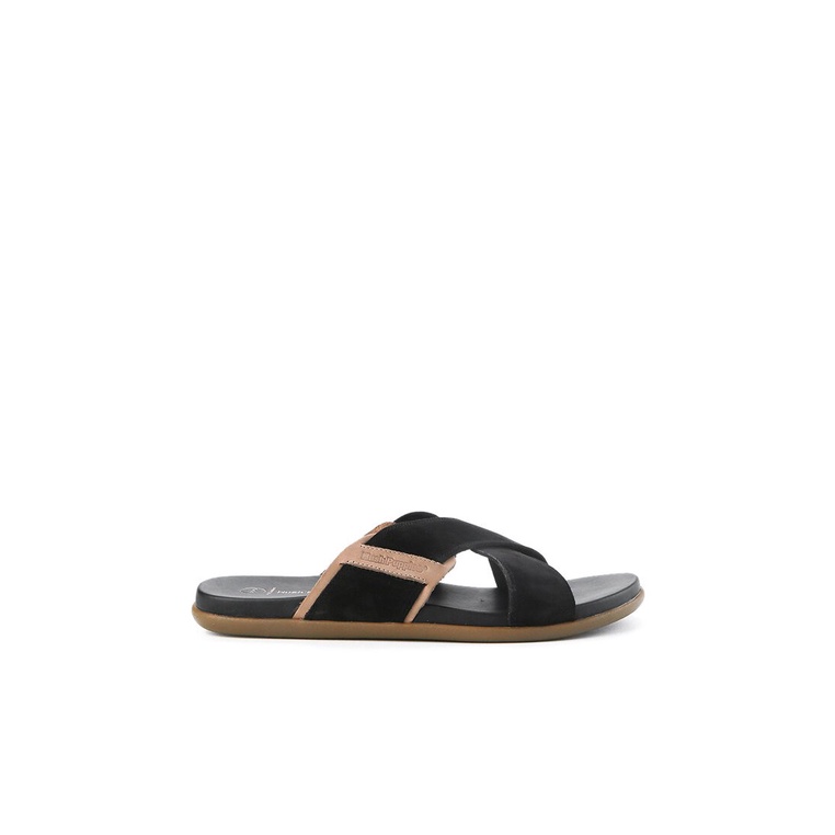 SANDAL SLIDE KULIT HUSH PUPPIES PRIA ORIGINAL CASUAL ASLI HITAM HM35