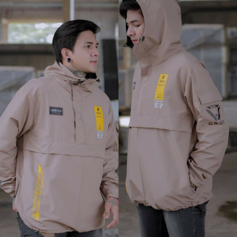 Jaket pria IKC 002 distro cbr Bandung hoodie dua sisi bolak balik keren grosir jaket cagoule erigo Jaket Pria Parasut Anti Air-CG Incredible Cream