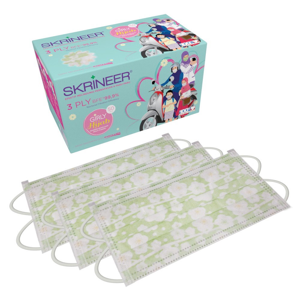Skrineer Hijab Mask 3 Lapis isi 50 Headloop Motif-Sakura