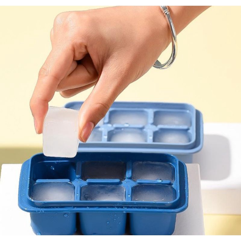 ICE CUBE TRAY Cetakan Es Batu Plastik dengan Tutup / Ice Square Mold 6 Cube