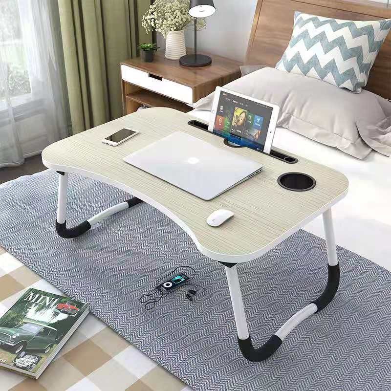 Meja Belajar Laptop Lipat Portable Desk with Bottle Hole - L62 - Wooden