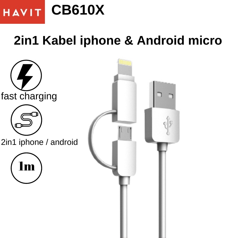 Jual kabel charger untuk iphone dan android 2in1 HAVIT HVCB610X cable