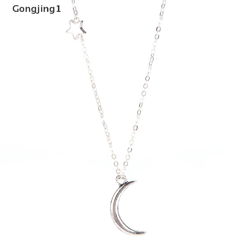 Gongjing1 Kalung Rantai Panjang Liontin Bulan Bintang Warna Gold / Silver Untuk Wanita