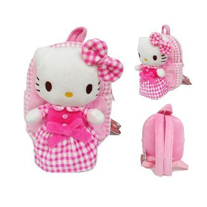 SALE ORIGINAL SANRIO Tas Ransel Boneka Fashion Anak Import TK Hello Kitty - Baju Kotak Pink Muda