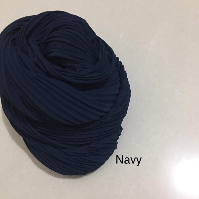 [TANPA GARIS TENGAH] FULL PLISKET PASHMINA pashmina plisket ceruty babydoll pasmina plisket-Navy