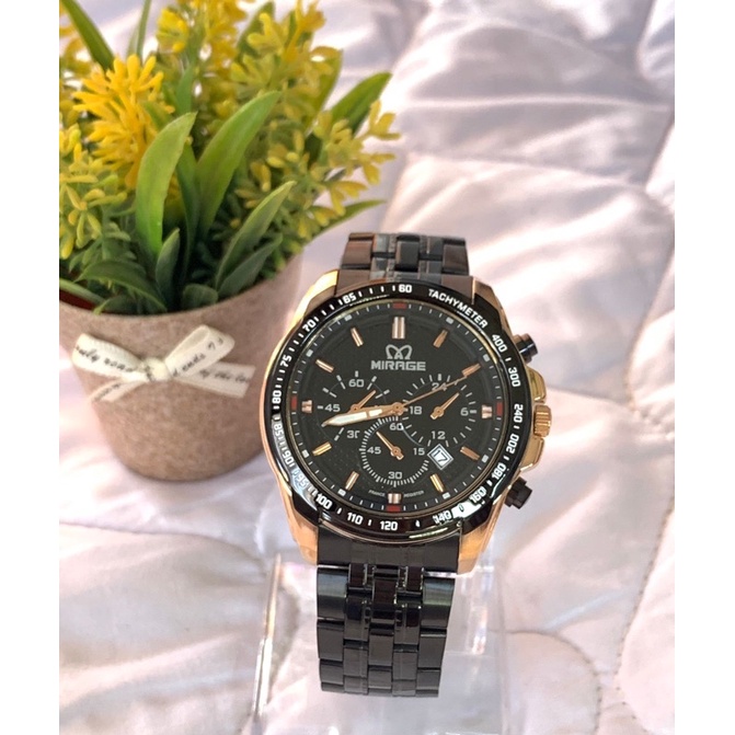 MIRAGE SPORT BLACK ROSGOLD ORIGINAL JAM TANGAN PRIA mirage Tahan Air  8535M Hitam pH