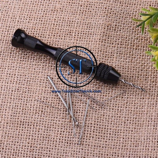 Mini Micro Aluminum Hand Drill Bor Tangan Manual Bentuk Pen Hitam bonus 10 Mata Bor HSS PCB Mini Serbaguna