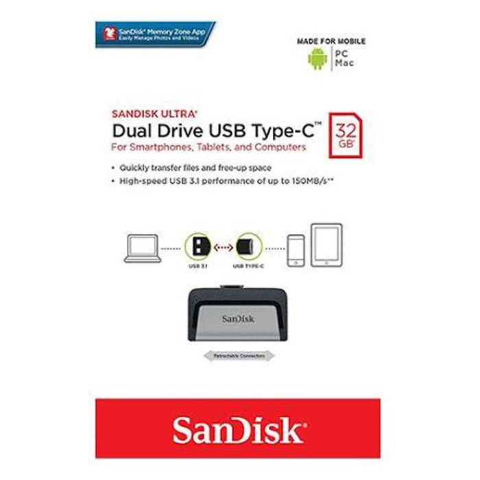 Flashdisk Sandisk OTG Ultra Dual Drive USB Type-C 32GB Resmi Original