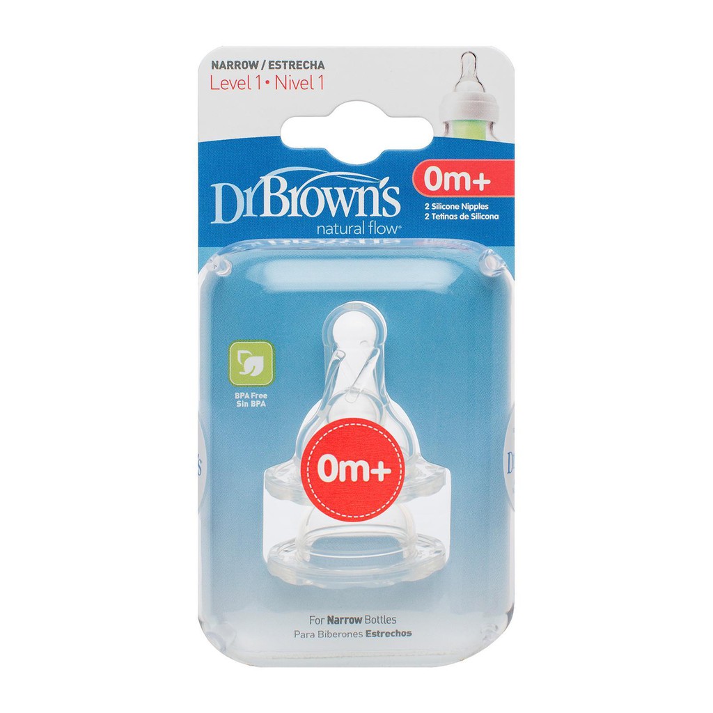 Dr. Brown's Options+ Narrow Neck Silicone Nipple Dot Botol Susu Level 1 (0m+) 2 Pack