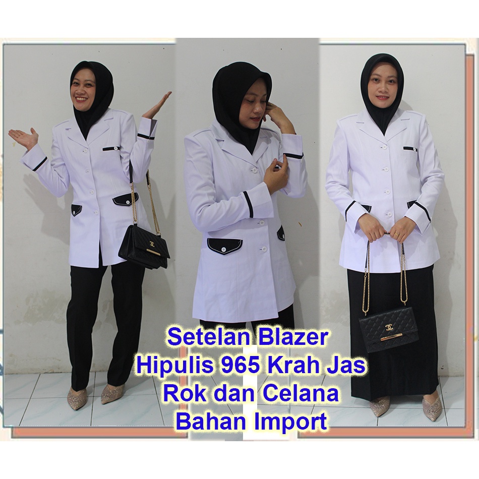 Blazer 965 Putih list hitam KERAH JAS setelan Rok Dan Celana-seragam Guru dan PNS-Pakaian Pemda terbaru-blazer terbaru