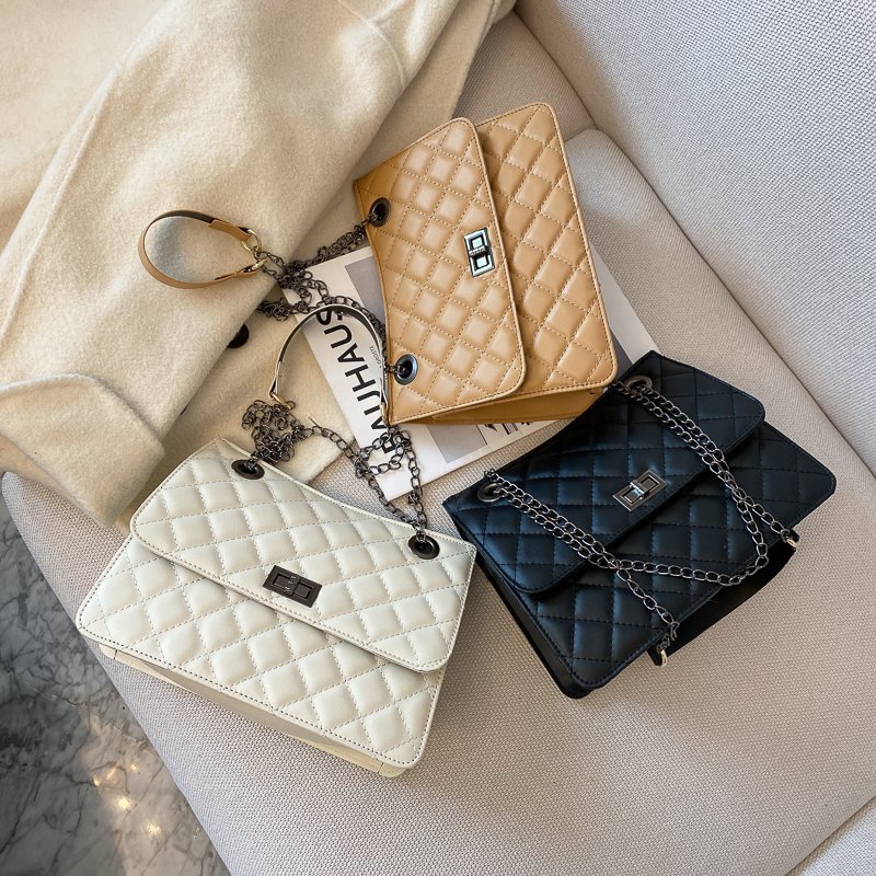 BJ81814 - BLACK/KHAKI/WHITE - TAS SLEMPANG ELEGAN TALI RANTAI IMPORT TAS WANITA FASHION IMPORT MODIS ELEGAN TERMURAH TERLARIS TERBARU BAGSTORE JAKARTA TAS BATAM GT1814 CR7656