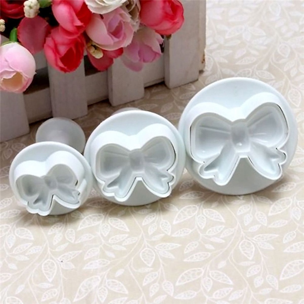 ELEGANT Dough Biscuit Mold Sugarcraft Bow Knot Tie Cookie Cutters Set Fondant DIY Kitchen Plastic Plunger Homemade Stamp Press/Multicolor