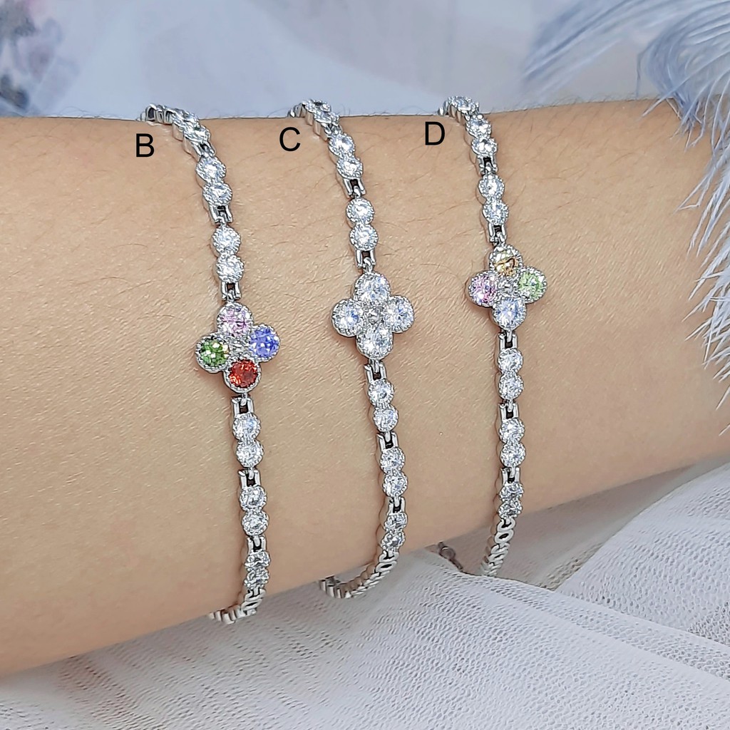 Gelang Tangan Xuping Premium Rhodium Asli Lapis Emas Putih Silver Batu Mewah - BB159