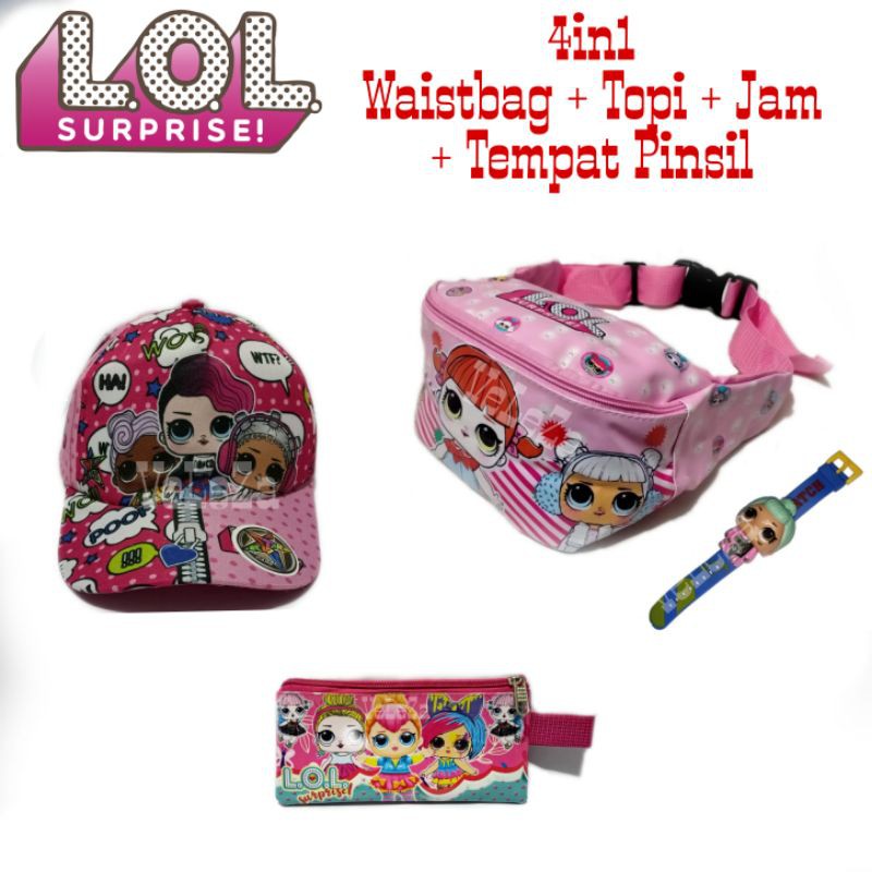 Waistbag Anak LoL 4in1 - Waistbag + Topi + Jam + Tempat Pinsil - Tas Anak Perempuan