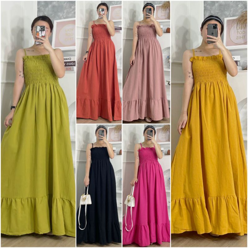 ❣️ SPECIAL PRICE ♡ PREMIUM ♡ ORIGINAL ! ZOELINE TANK CAMISOLE RUBBER LONG FLARE RUFFLE MAXI DRESS OVERALL OUTER ( HIJAB FRIENDLY )