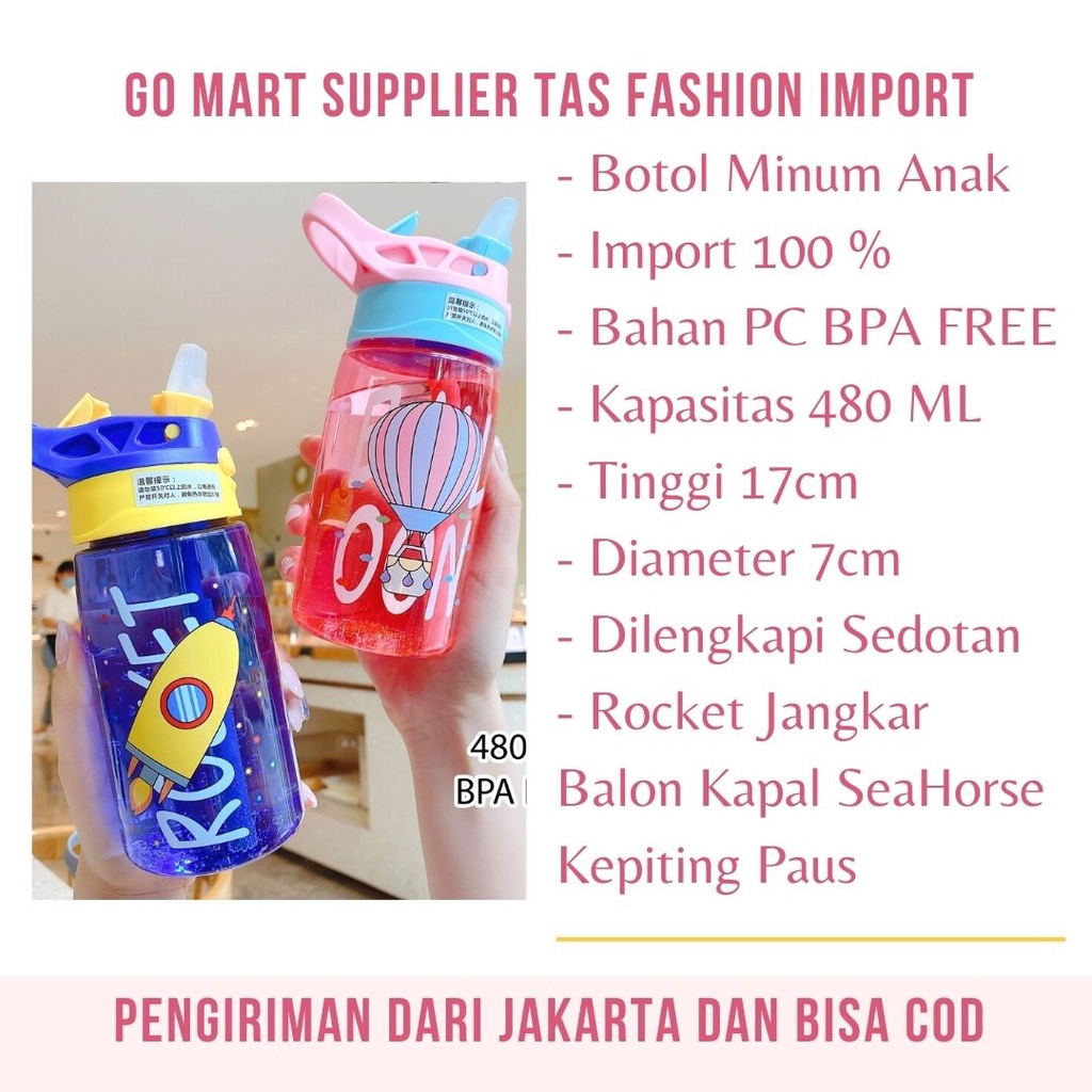 Botol Minum Anak Sedotan 480 ML BPA FREE Motif Karakter Lucu Import Terbaru - Botol Minum Anak Sekolah Anti Tumpah Kekinian [BT03]