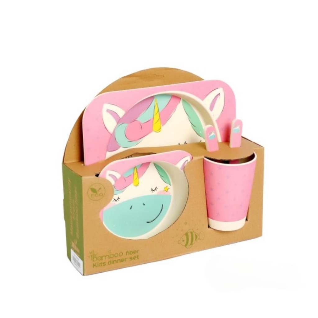 Bamboo Fibre Kids Set 5 Pcs - Set Makan Anak ( Motif Random)