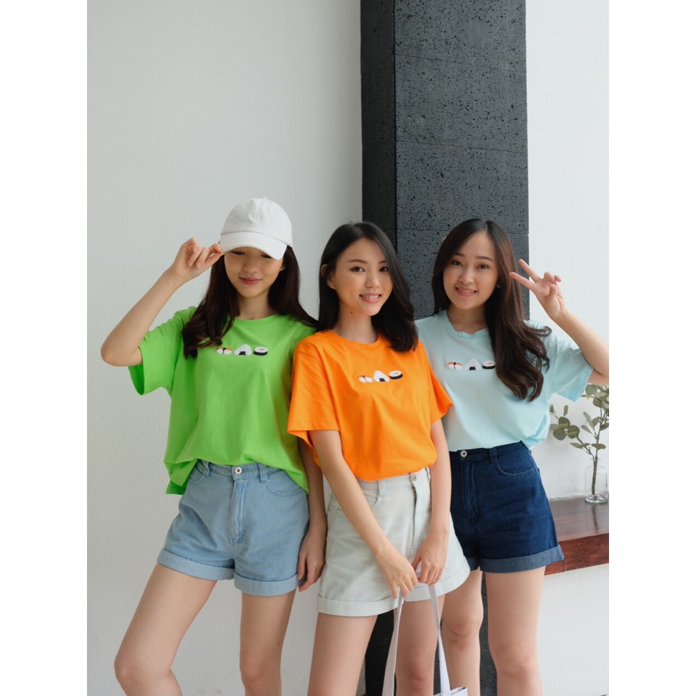 Kadaka T-0328 Tshirt Kaos Sushi Cute Embroidery Timbul