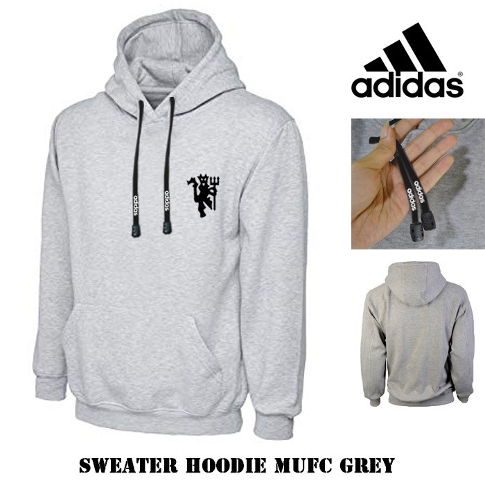 sweater hoodie pria manchester united distro classic jaket casual unisex hitam abu