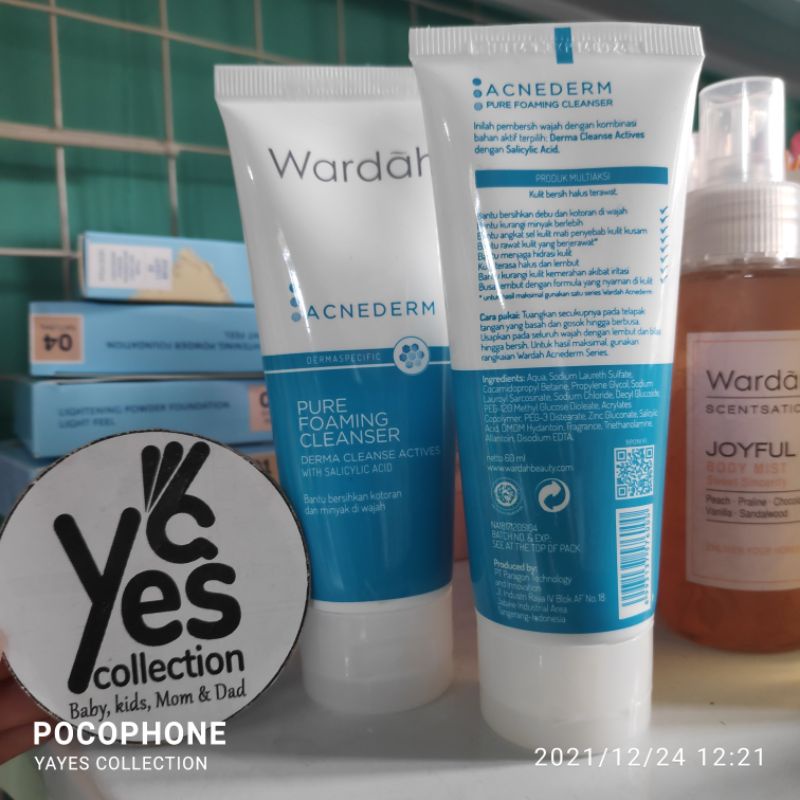 Wardah Acnederm Pure Foaming Cleanser 60 ml Salicylic Acid Sabun pembersih Bruntusan Bruntus muka Bersihkan kotoran Minyak wajah kulit jerawat Acne kemerahan iritasi