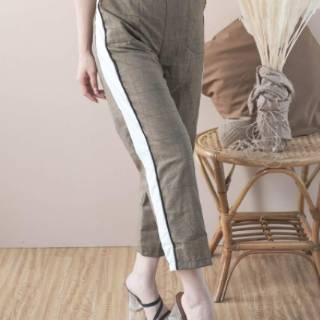  Celana  Korea Striped Plaid  Trousers Bahan  Linen Korea 