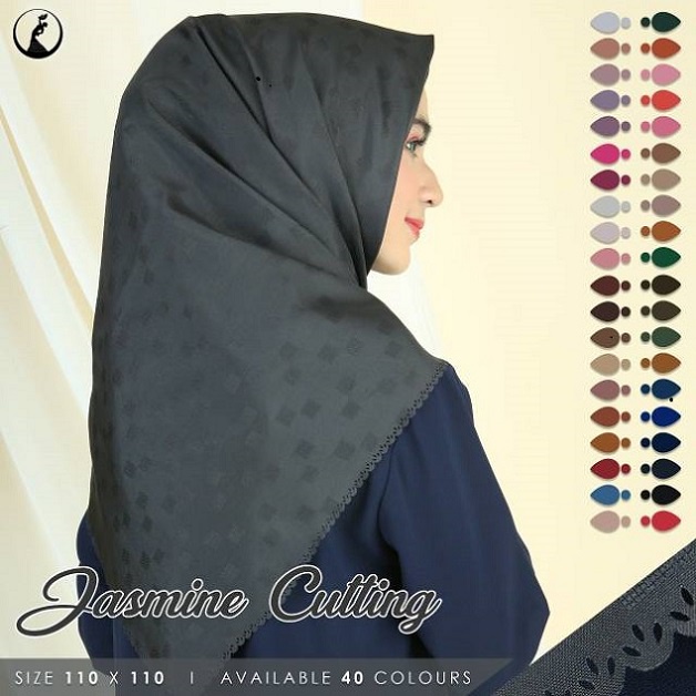 JILBAB SEGIEMPAT JASMINE CUTTING LC  LASER CUT DAN JAHIT TEPI POLOS LASERCUT SCARF VOAL HIJAB KERUDUNG SEGI EMPAT HARGA GROSIR