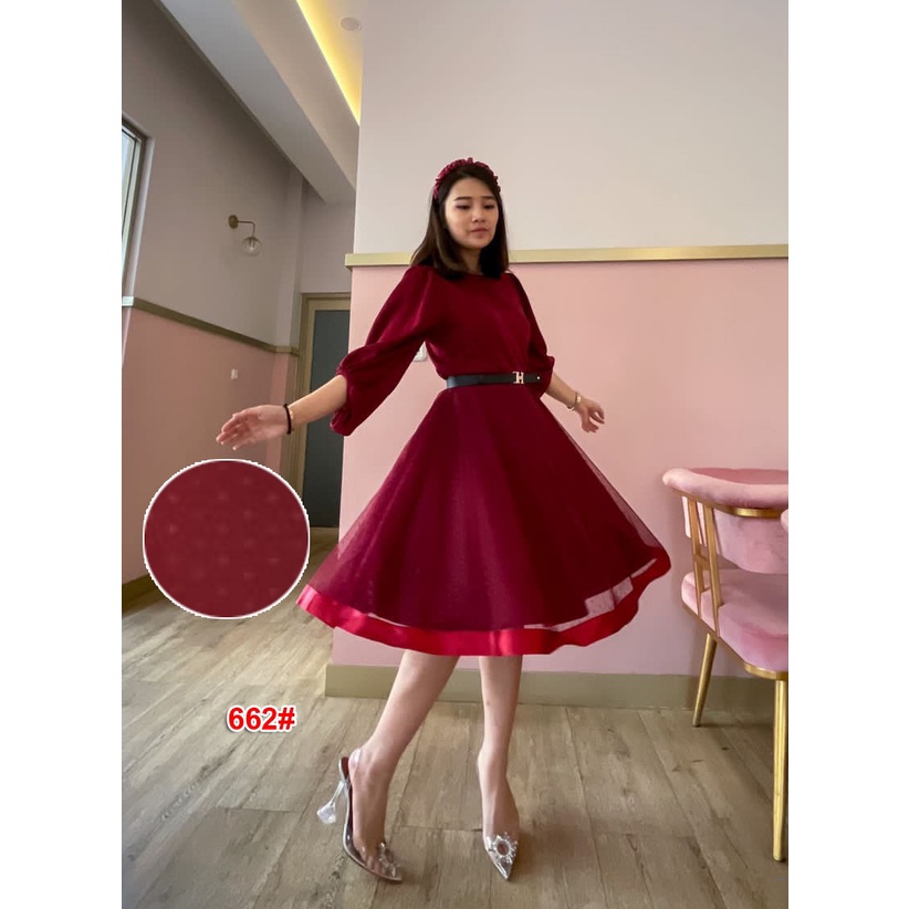 Dress 662/Dress Fashion Wanita/Gaun Cewek/Terusan Dress Pesta free belt/Casual Dress/Mini Dress