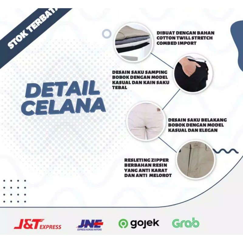 [Bisa COD] Celana Pendek Pria Cowok Dewasa Chino Rip Karet Pinggang Chinos Katun Twill Premiun