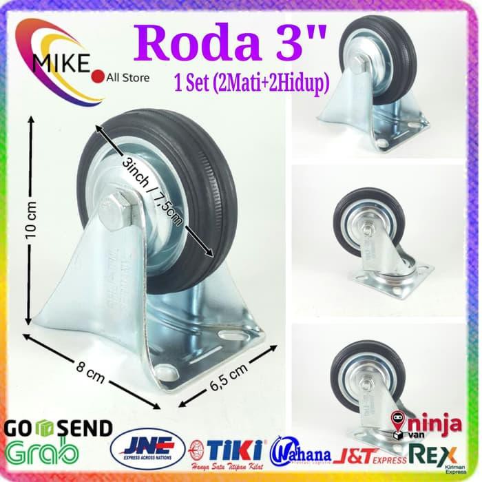  Roda  Troli  3 1set 2M 2H Roda  karet 3inchi 3 inch etalase 