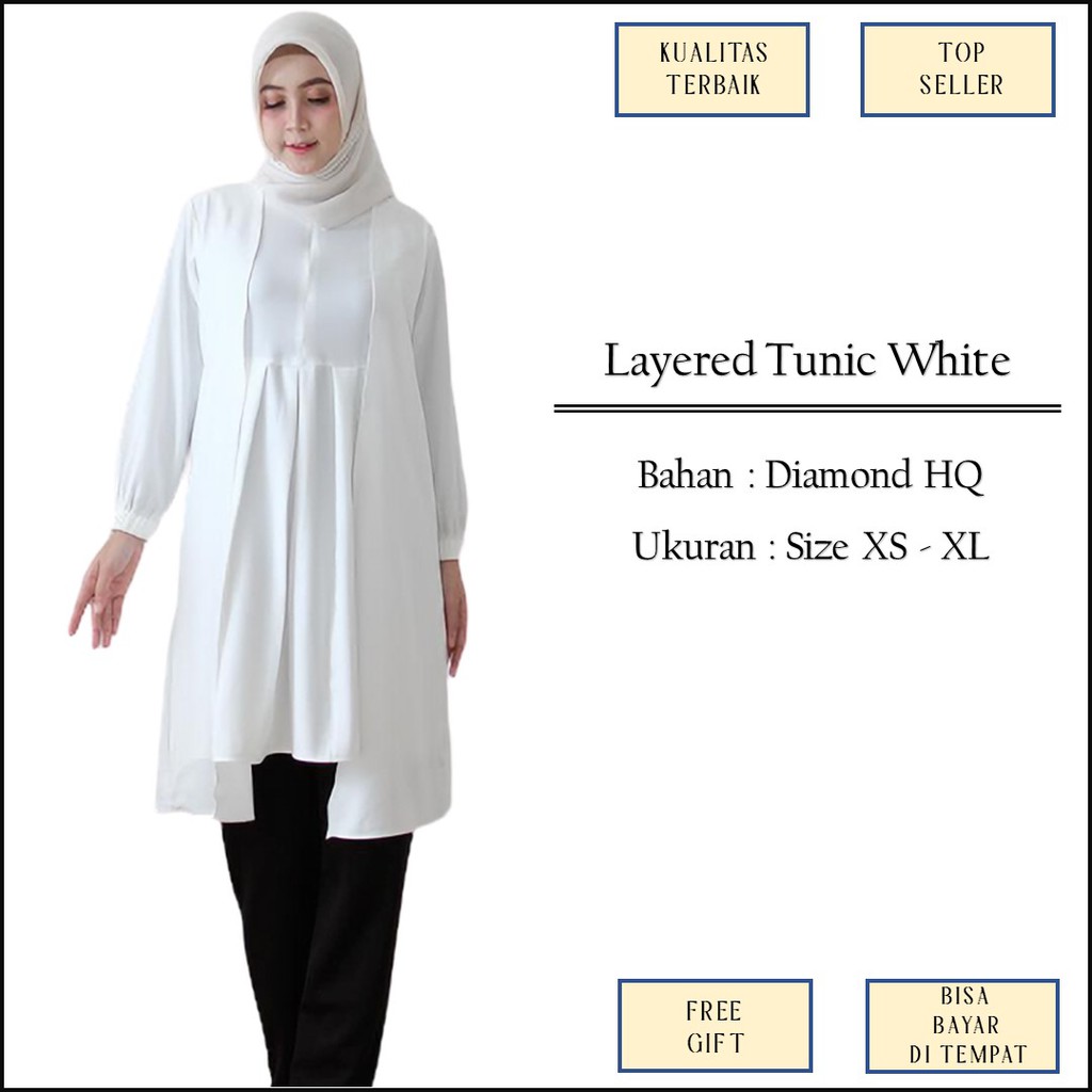 Atasan Tunik Tunic Putih Broken White Polos Resleting Busui Bahan Diamond Polos Size XS XL M1134