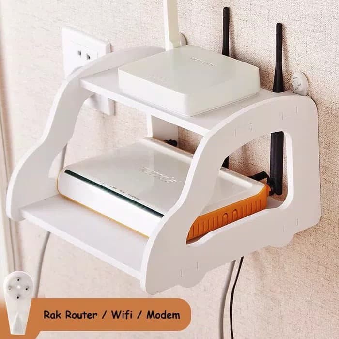Rak Router Wifi Modem Telepon Rak Dinding Vintage Desktop Rak Pajangan Shabby Home Decor