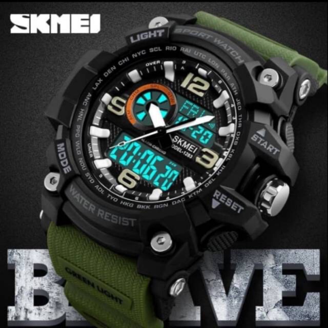 Jam Tangan Pria Sport Dual Time Skmei 1283 Original Anti Air Green Hijau