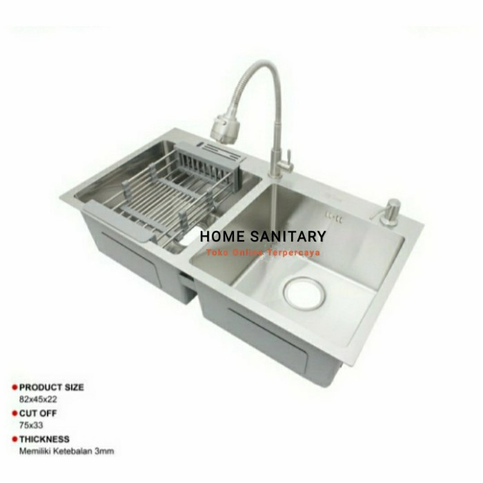 Wastafel - Paket Lengkap Thsink 8245/Bak Cuci Piring Stainles Paket Kran Flexible