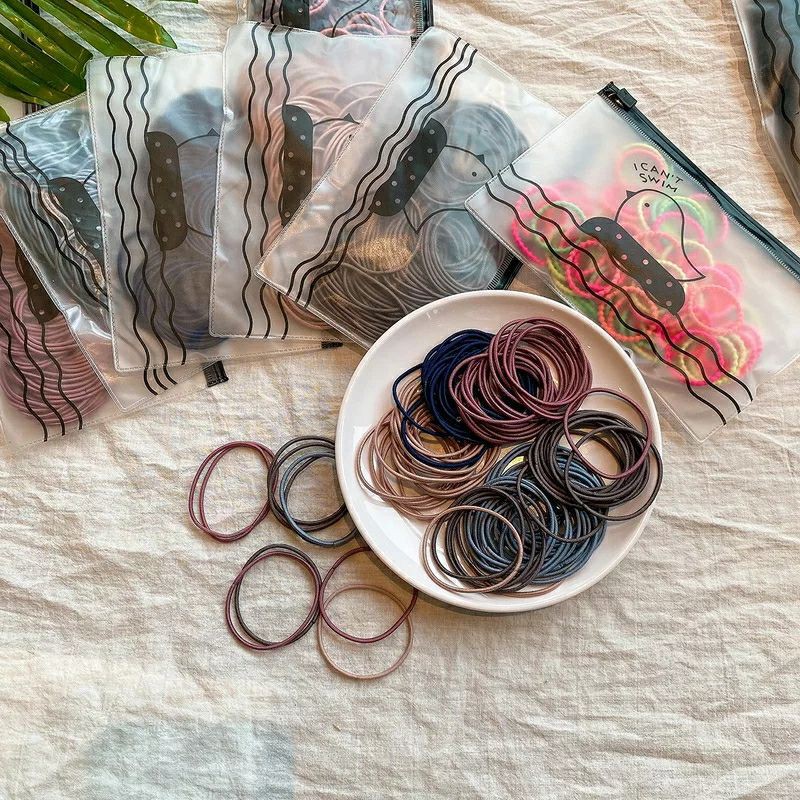 Karet Rambut Korea Isi 100 Pcs Mix Warna Gratis Dompet Karet